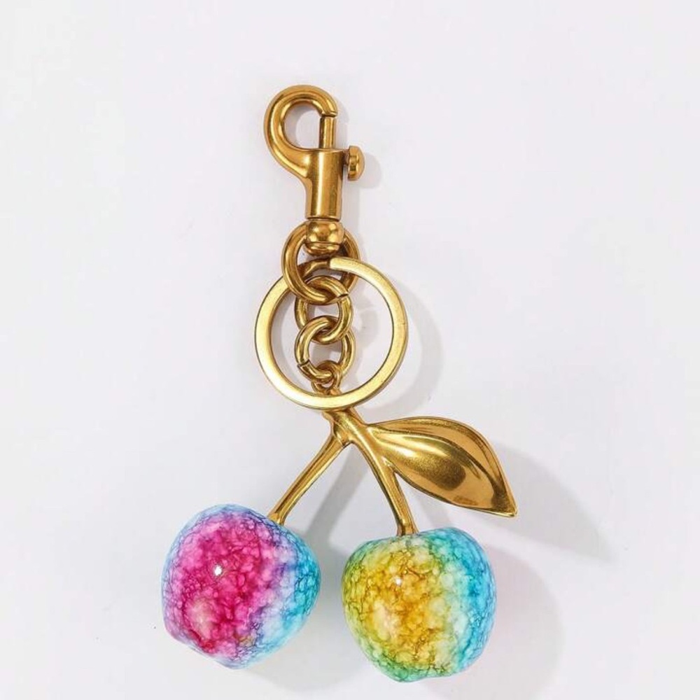 Chunky Cherry Purse Charm KeyRing Rainbow Colors NEW - Picture 5 of 6